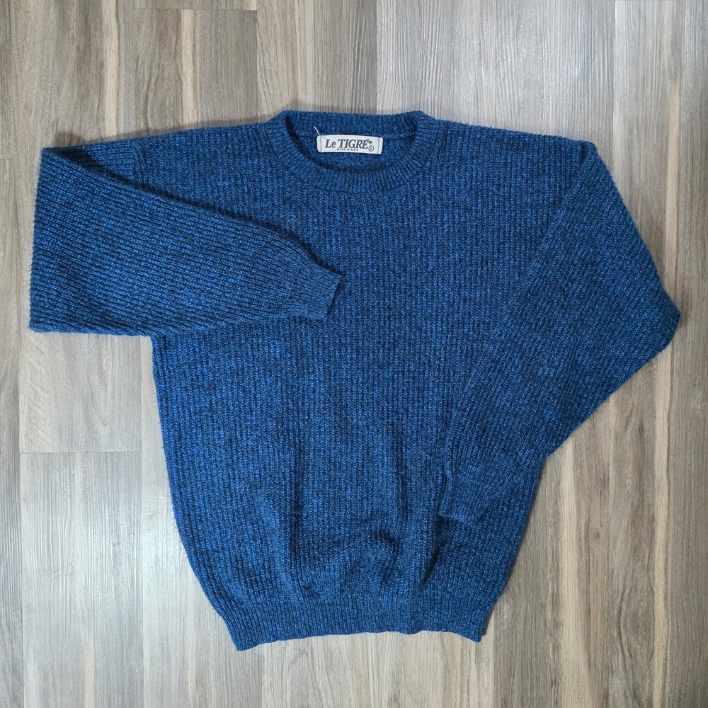 Le Tigre Mens Blue Marl Ribbed Crewneck Sweater Made in USA Size Large 0782